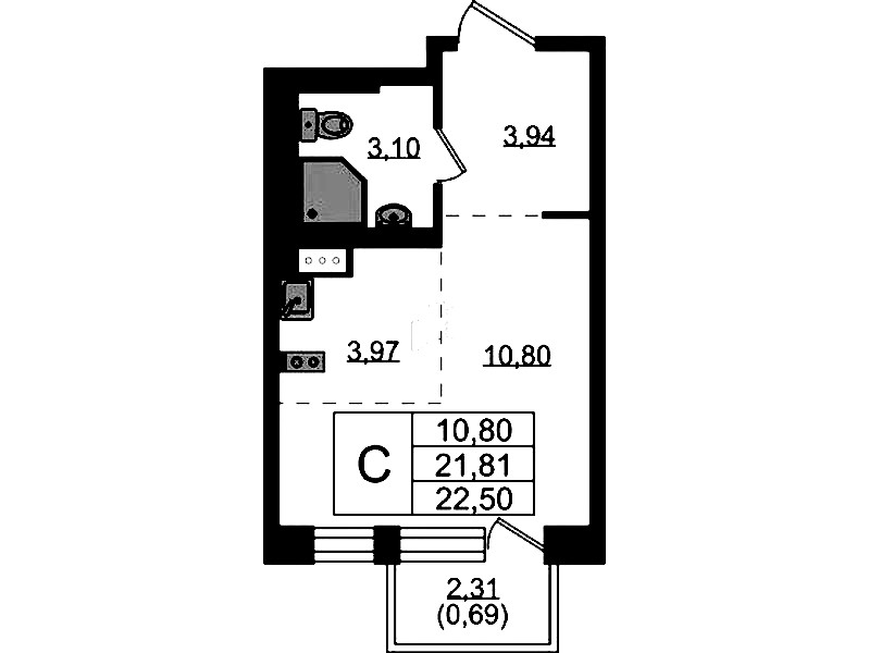 Квартира студия 22.5 м², 8/8 эт., ЖК «Живи! В Рыбацком»
